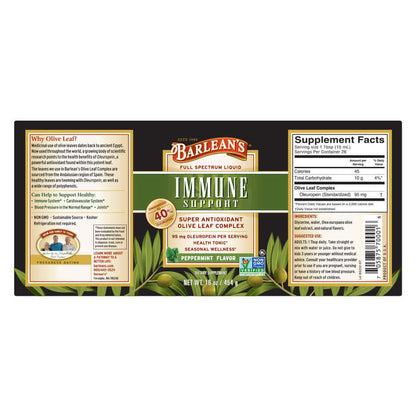 Refreshing herbal immune liquid supplement from Barlean’s full label