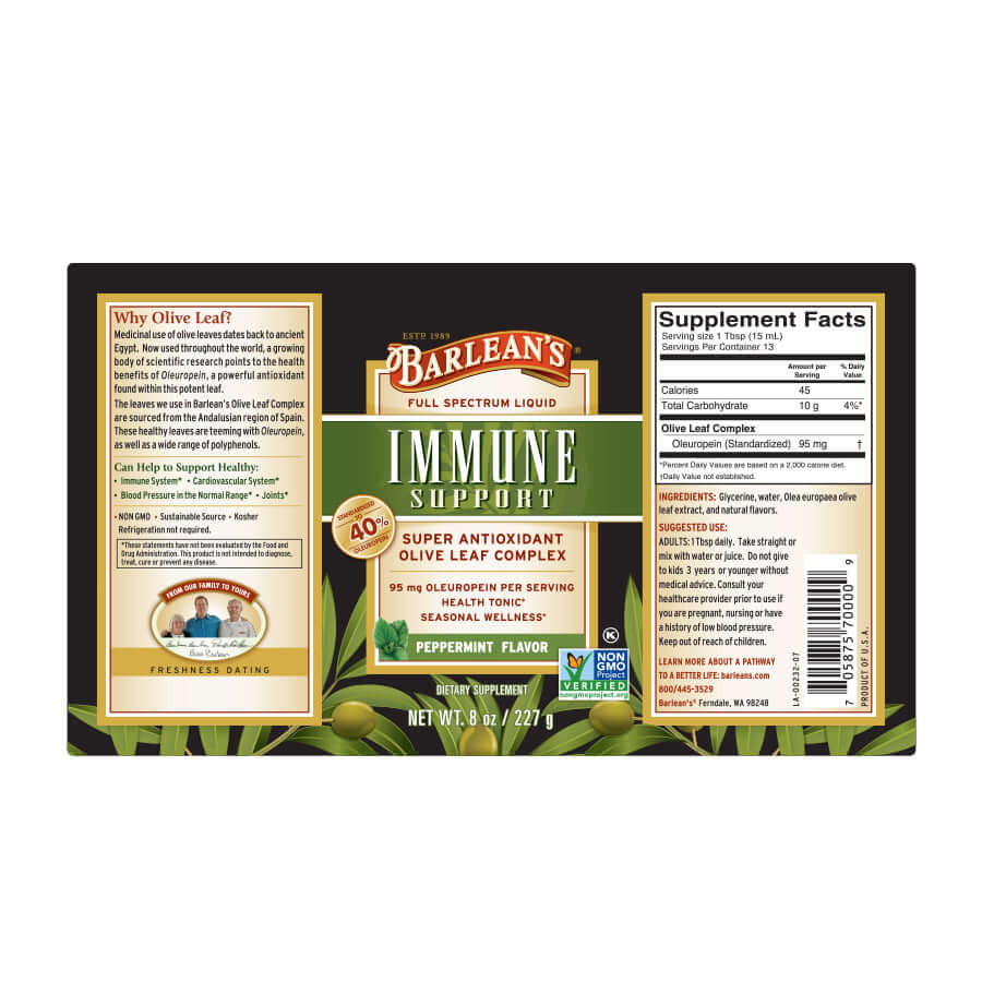 
                                
                                    Refreshing herbal immune liquid supplement from Barlean’s full label
                                
                            