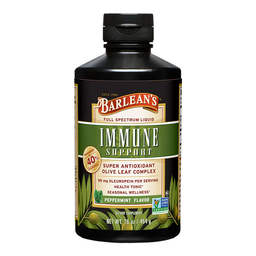 
                                
                                    Barlean’s Immune Support Peppermint Olive Leaf Oil bottle
                                
                            