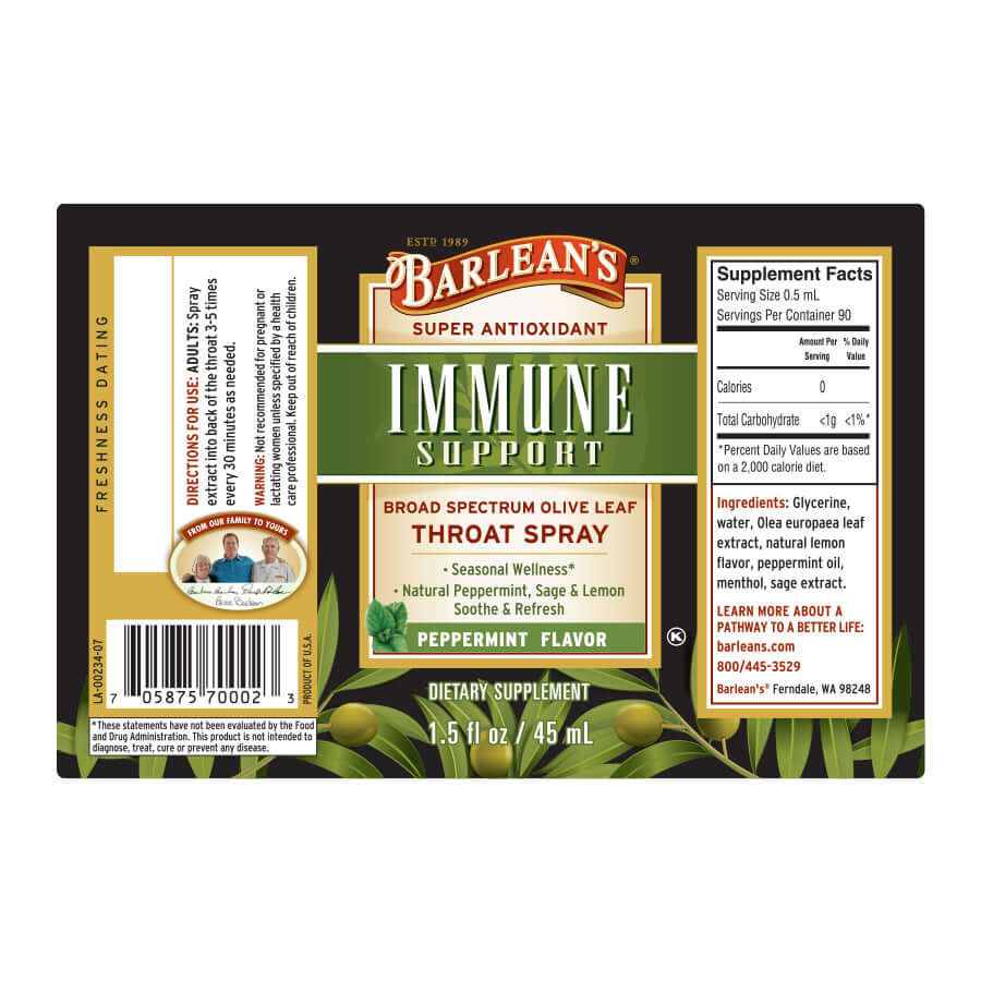 
                                
                                    Barlean’s peppermint-flavored herbal throat supplement full label
                                
                            