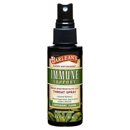 Barlean’s Immune Support Throat Spray Peppermint with herbs and mint leaves