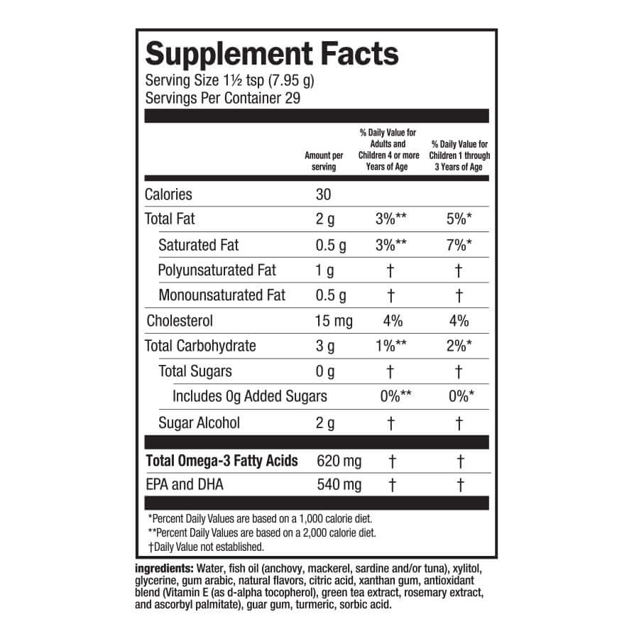 
                                
                                    Emulsified omega-3 supplement for kids and adults supplement facts
                                
                            