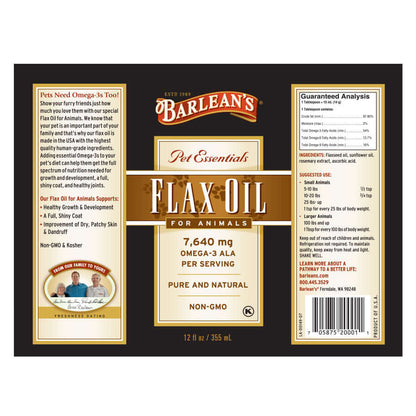 Cold-pressed flax oil for animal nutrition full label