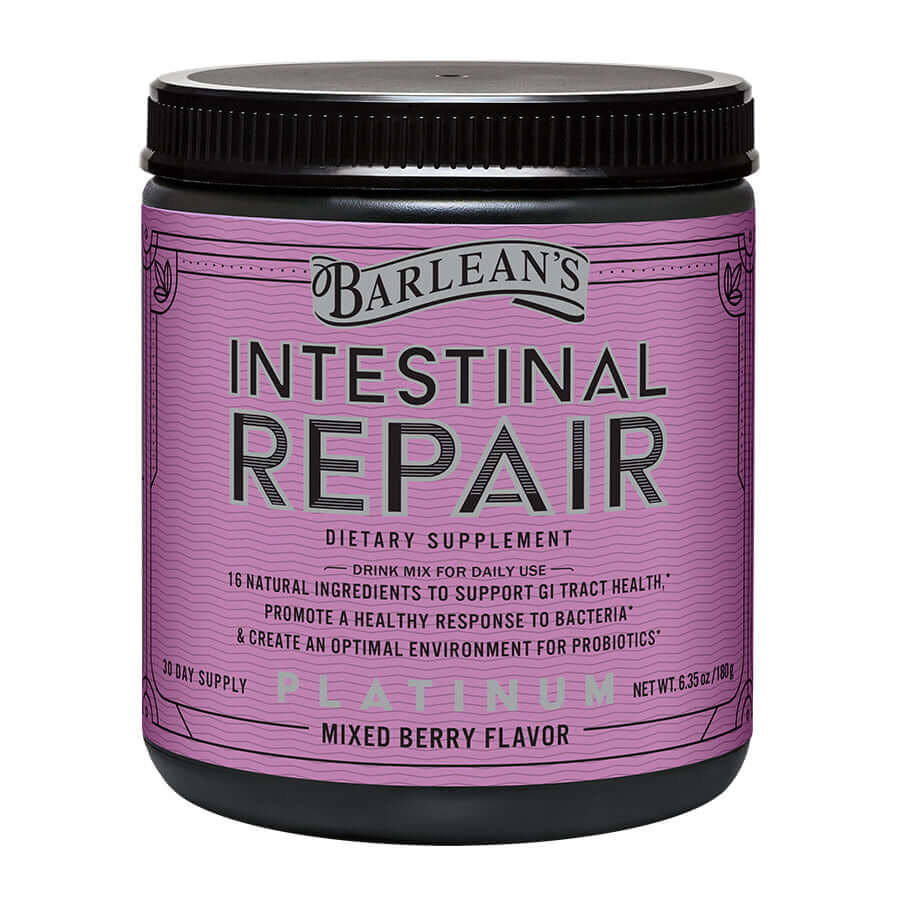
                                
                                    Barlean’s Intestinal Repair Mixed Berry powder container
                                
                            