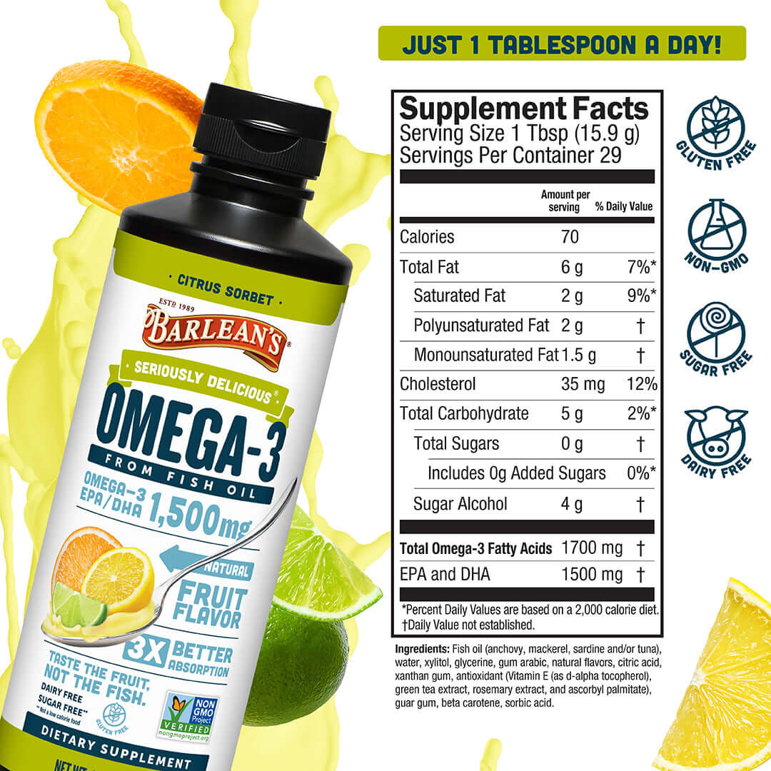 Barlean's supplement facts for citrus sorbet fish oil