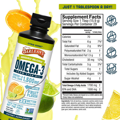 Barlean's supplement facts for citrus sorbet fish oil