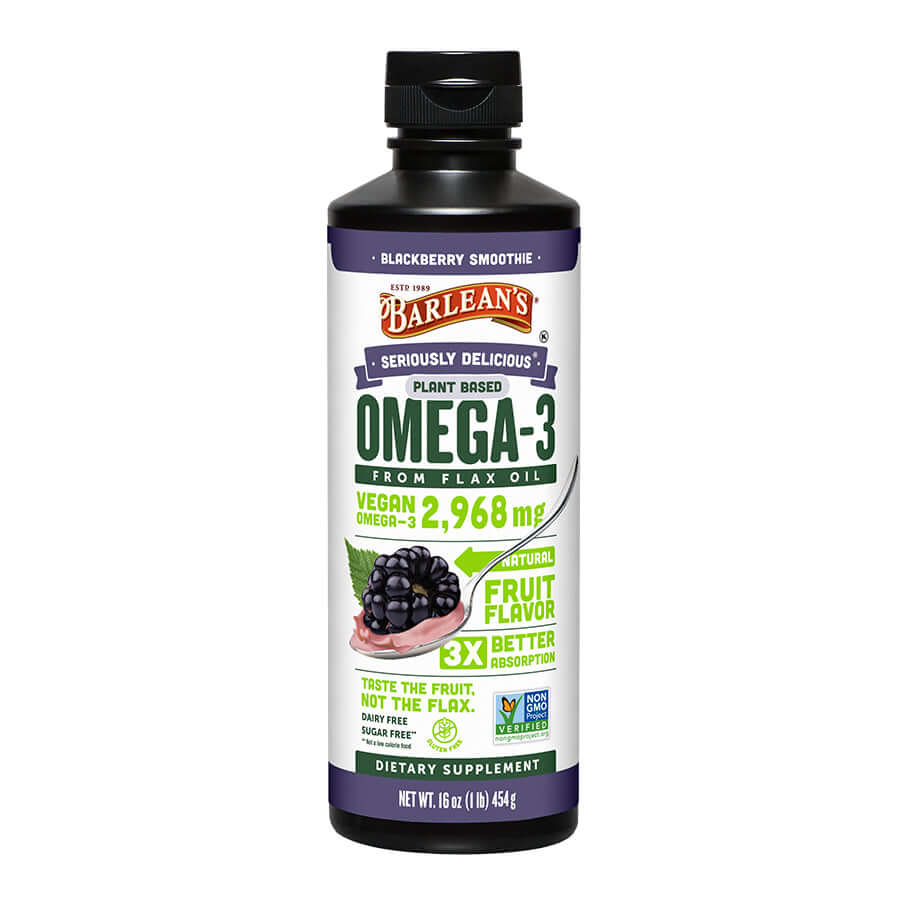 Barlean’s Blackberry Smoothie Flax Oil bottle