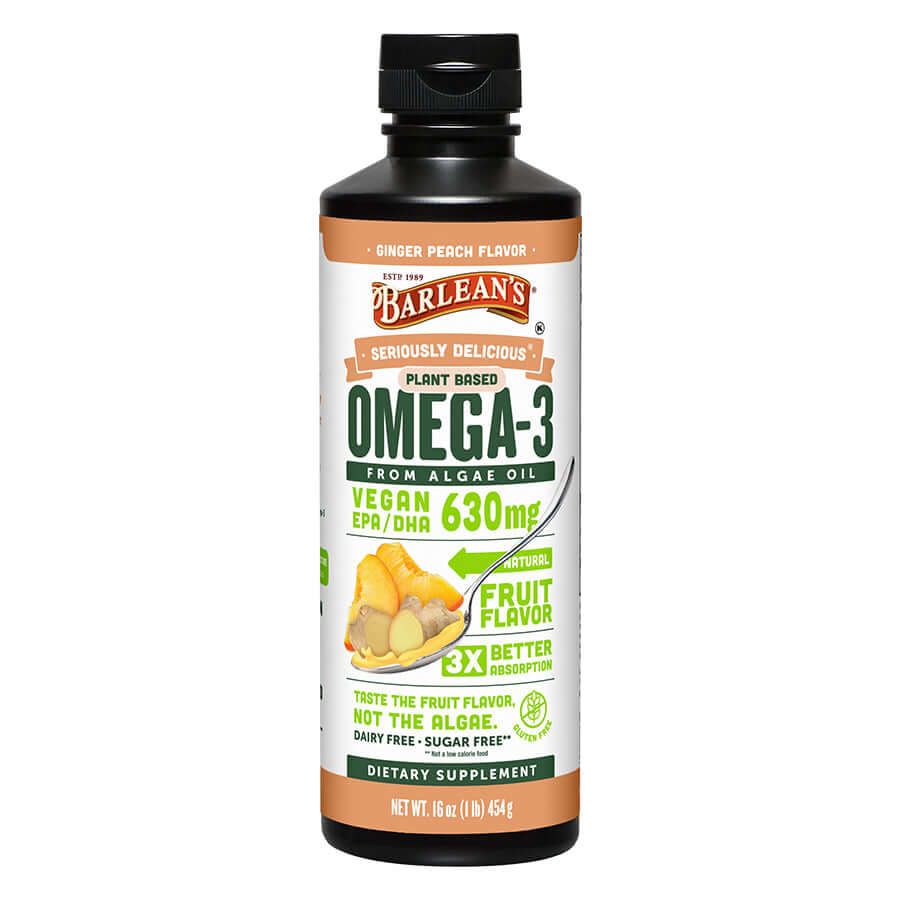 Algae Oil Ginger Peach Swirl | Liquid Vegan Omega-3 Supplement