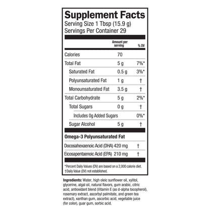 Omega-3 liquid Algae Oil Ginger Peach Swirl supplement facts