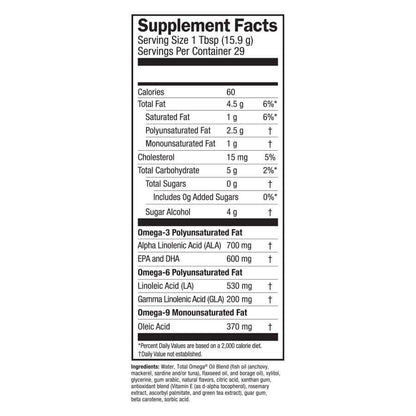 Supplement facts for orange julius flavored omega supplement