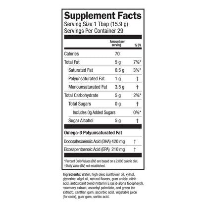 Vegan Omega-3 Pink Lemonade Algae Oil | Seriously Delicious® supplement facts