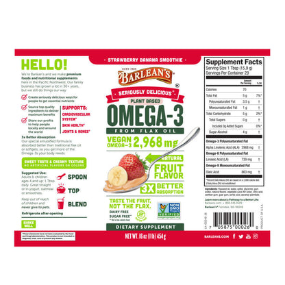 Vegan omega-3 strawberry banana supplement full label
