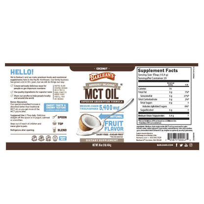 Barlean’s Organic Coconut MCT Oil bottle full label