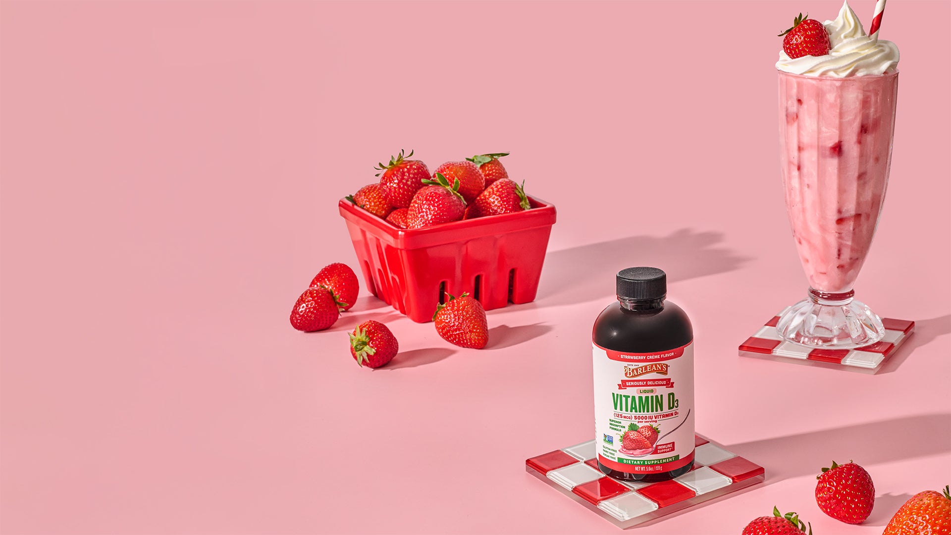 Barlean's Vitamin D3 Strawberry Creme liquid vitamin d3 supplement with strawberry crème flavor for bone and joint health
