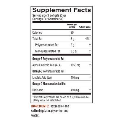 Fresh Flax Oil Vegan Softgels by Barlean’s - Plant-Based Omega-3 Supplement Facts