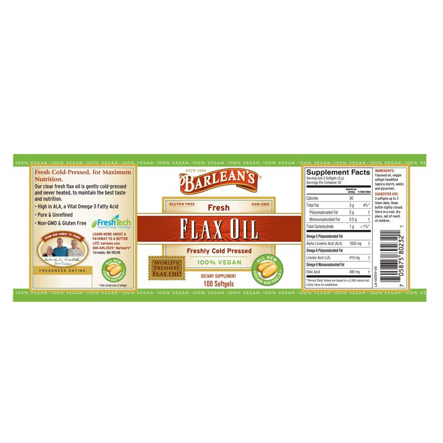 Daily vegan supplement with flax oil for heart and brain health full label