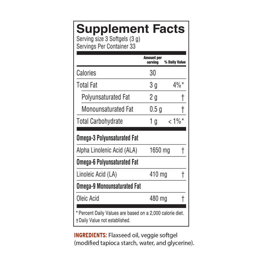Supplement facts panel – Barlean’s Flax Oil Vegan Softgels ingredients