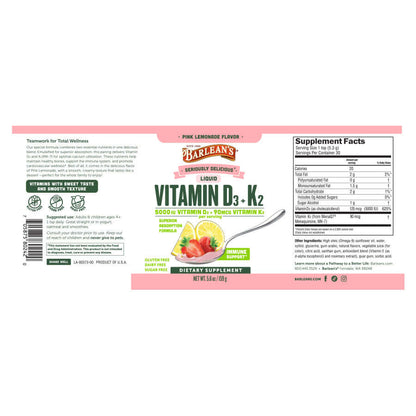 Vitamin D3 + K2 Liquid Drops full label