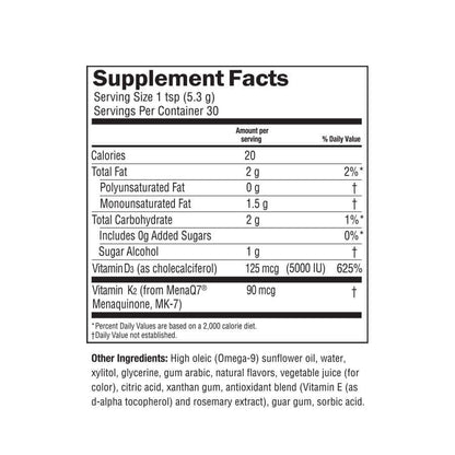 Vitamin D3 + K2 Liquid Drops supplement facts