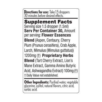 Supplement facts for Fearless Mood Drops – herbal and flower essence blend