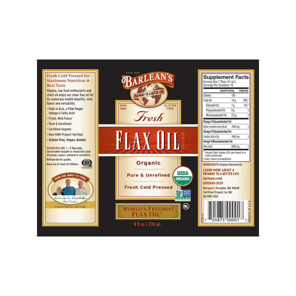 Barlean Barlean's Organic Cold-Pressed Flax Oil | World's Freshest Flaxseed Oil ...