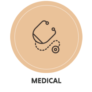 An icon of a stethoscope with text: medical