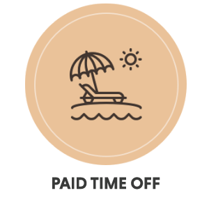 An icon of an umbrella on a beach with text: Paid Time Off