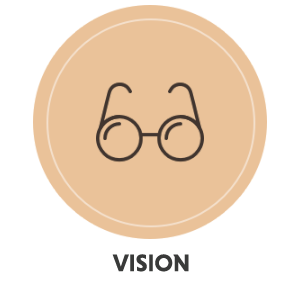 An icon of glasses with text: Vision