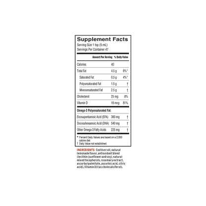 Lemonade-flavored cod liver oil for omega-3s and vitamins A & D supplement facts