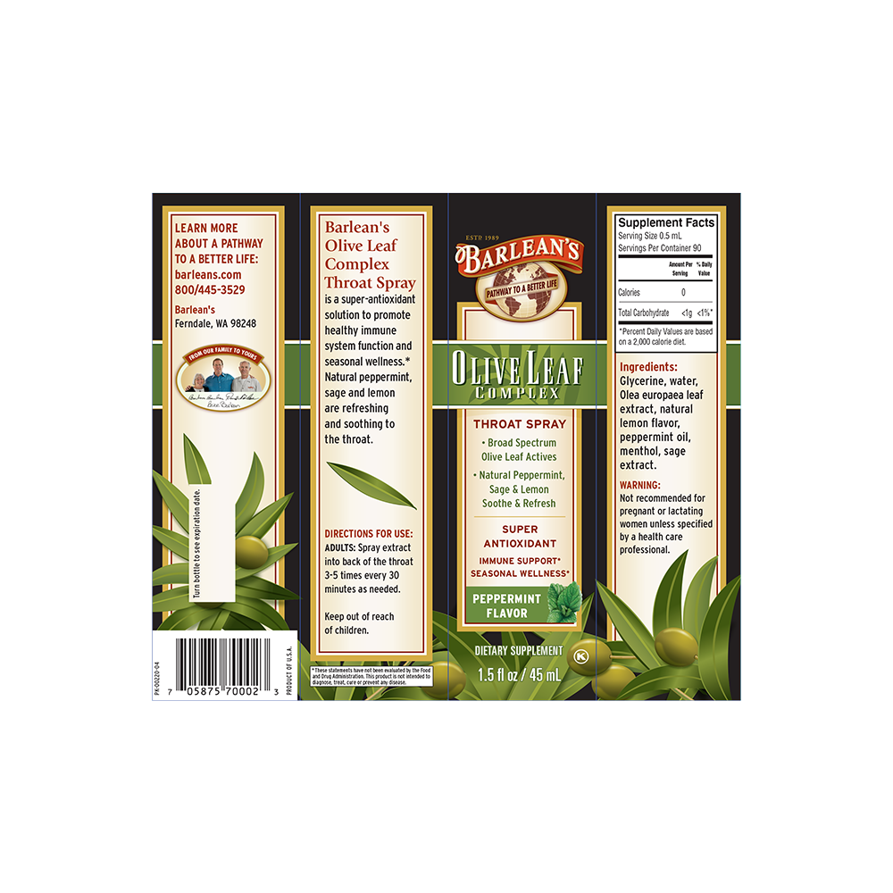 Olive Leaf Complex Throat Spray - Peppermint