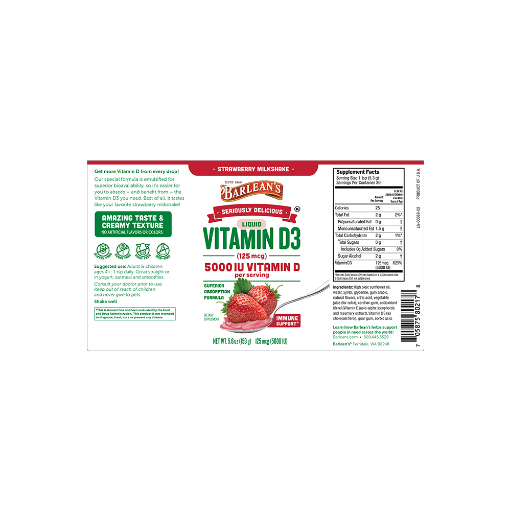 Vitamin D3 – Strawberry Milkshake full label